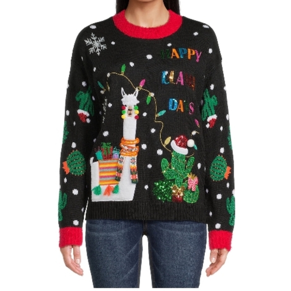 Womens Holiday Time Christmas Sweater Happy Llama Days - Picture 2 of 14